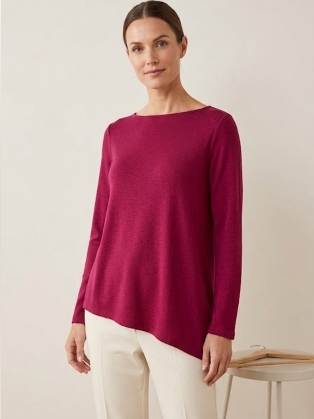 PureJill J Jill Women's Long Sleeve Luxe Tencel Maroon Burgundy Blouse